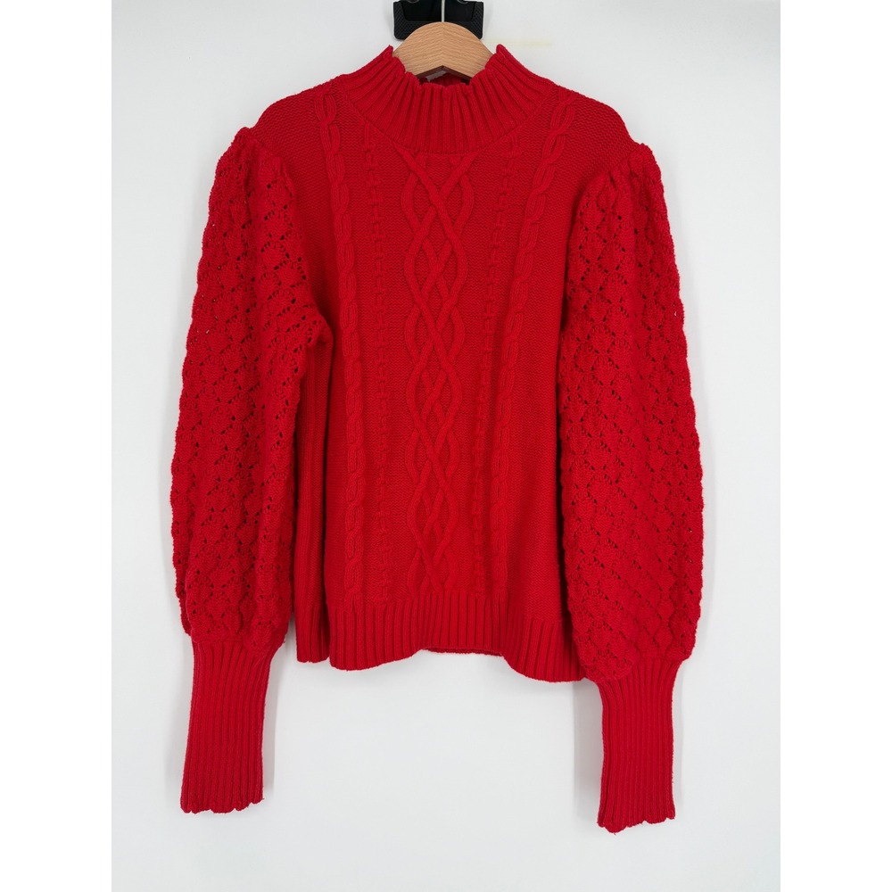Janie and Jack Girl's‎ Red Cable Knit Scalloped Collar Sweater